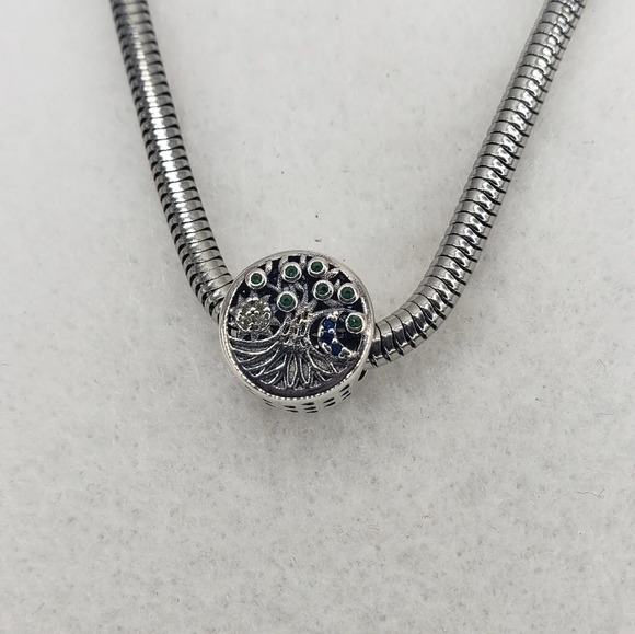 Family Tree Bracelet Charm Round 925 Sterling Silver Multicolor Zirconia Detail - Picture 5 of 5